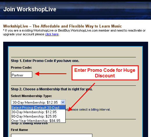 coupon code for workshop live